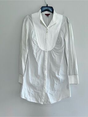 Ted Baker Janice Striped Ruffle-Trim Cotton Button Down Tunic Shirt White, 1 / 4